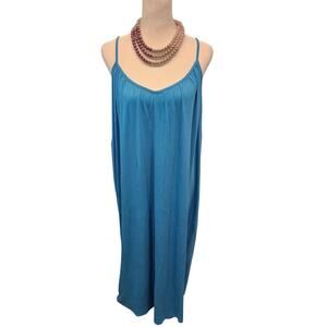 Zara ribbed maxi midi cami slip dress oversized medium bright blue new coastal